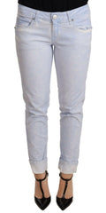 Acht Light Blue Cotton Folded Hem Denim Skinny Women Trouser Jeans -   -  Acht.