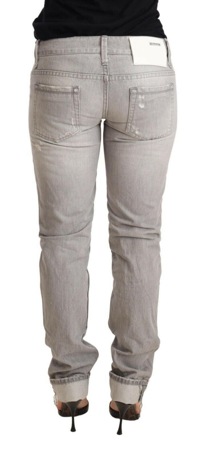 Acht Gray Tattered Cotton Slim Fit Folded Hem Women Denim Jeans -   -  Acht. Acht Gray Tattered Cotton Slim Fit Folded Hem Women Denim Jeans -   -  Acht.