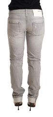 Acht Gray Tattered Cotton Slim Fit Folded Hem Women Denim Jeans -   -  Acht.