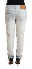 Acht Light Blue Distressed Cotton Folded Hem Denim Trouser Jeans -   -  Acht.