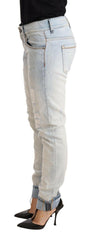 Acht Light Blue Distressed Cotton Folded Hem Denim Trouser Jeans -   -  Acht.