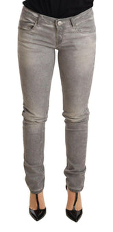 Acht Light Gray Washed Cotton Slim Fit Denim Women Trouser Jeans -   -  Acht.