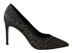 Sofia Black Leopard Leather Stiletto High Heels Pumps Shoes -   -  Sofia.