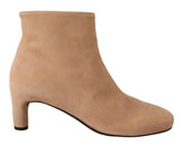 DEL CARLO Beige Suede Leather Mid Heels Pumps Boots Shoes -   -  DEL CARLO.