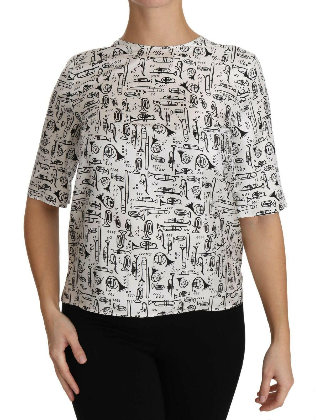 Dolce & Gabbana White Musical Instruments Print Blouse -   -  Dolce & Gabbana.