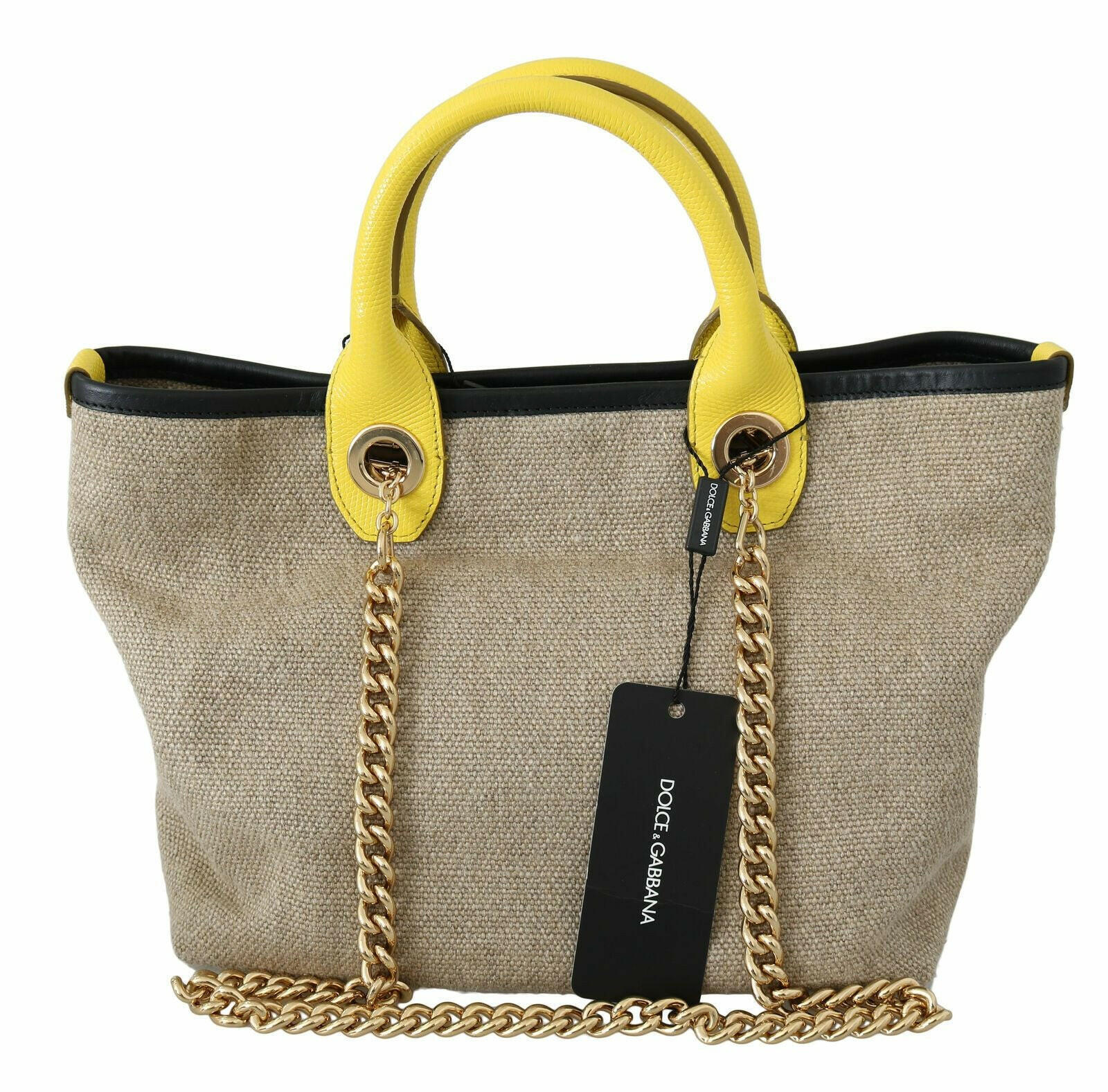 Dolce & Gabbana Beige Gold Chain Strap Shoulder Sling Purse Tote Bag -  Luxury Shopper Bag for Women -  Dolce & Gabbana.