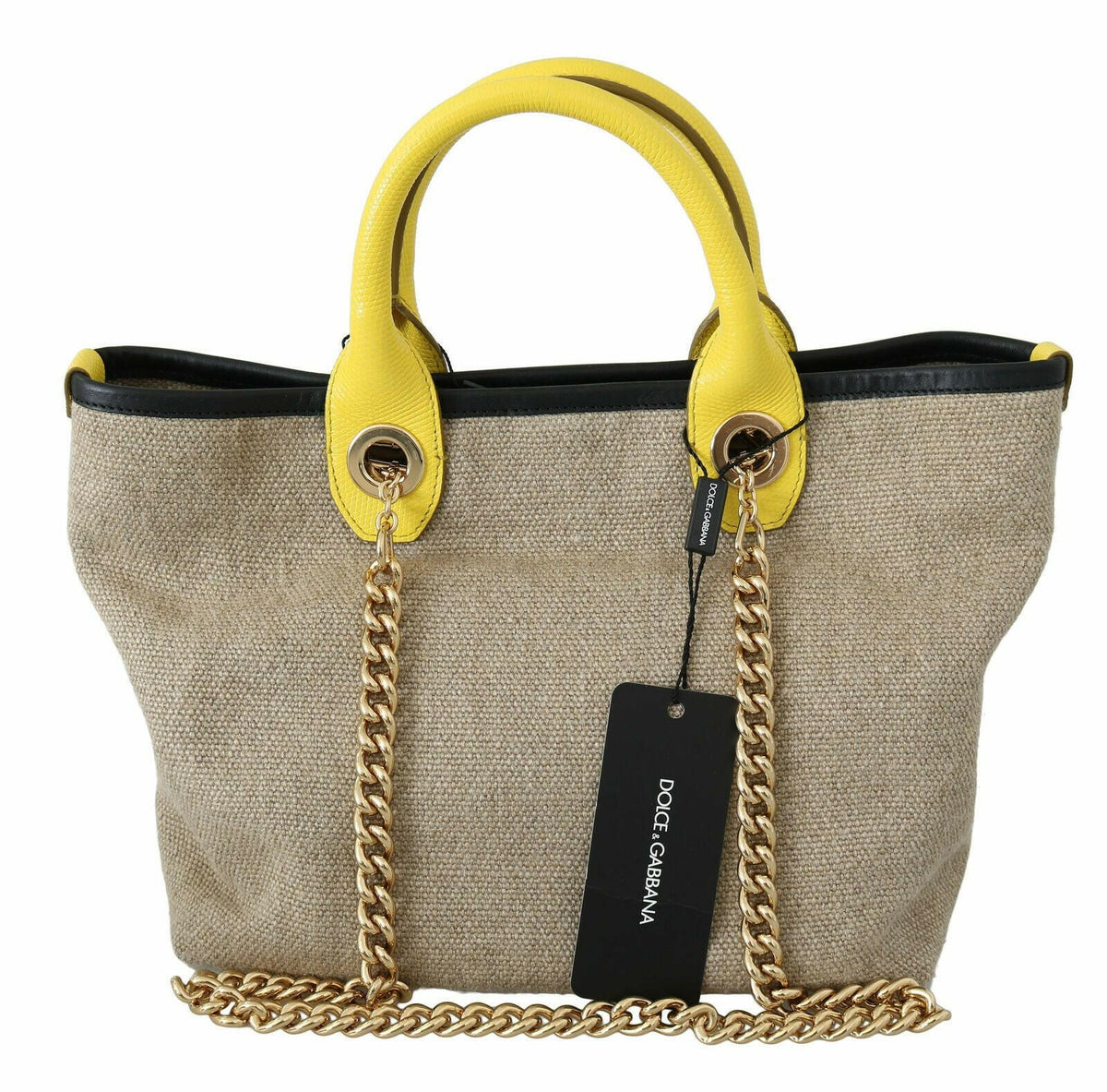 Dolce & Gabbana Beige Gold Chain Strap Shoulder Sling Purse Tote Bag -  Luxury Shopper Bag for Women -  Dolce & Gabbana.