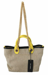 Dolce & Gabbana Beige Gold Chain Strap Shoulder Sling Purse Tote Bag -  Luxury Shopper Bag for Women -  Dolce & Gabbana.