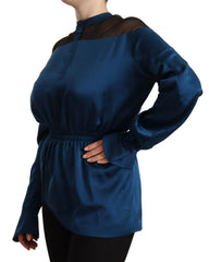Masha Ma Blue Silk Long Sleeves Elastic Waist Top Blouse -   -  Masha Ma.