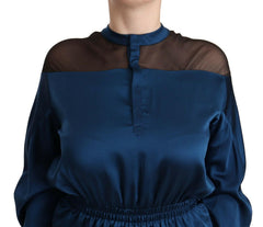 Masha Ma Blue Silk Long Sleeves Elastic Waist Top Blouse -   -  Masha Ma.
