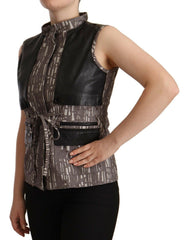 Comeforbreakfast Brown Black Vest Leather Sleeveless Top Blouse -   -  Comeforbreakfast.