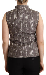 Comeforbreakfast Brown Black Vest Leather Sleeveless Top Blouse -   -  Comeforbreakfast.