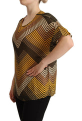 Twinset Multicolor Stripes Short Sleeves Round Neck Top Blouse -   -  Twinset.