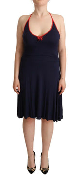 Roccobarocco Navy Blue Sleeveless Halter Sheath Midi Dress -   -  Roccobarocco.