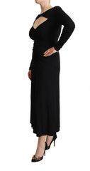 PINKO Black Nylon Stretch Long Sleeves Deep V-neck Maxi Dress -   -  PINKO.