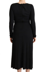 PINKO Black Nylon Stretch Long Sleeves Deep V-neck Maxi Dress -   -  PINKO.