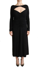PINKO Black Nylon Stretch Long Sleeves Deep V-neck Maxi Dress -   -  PINKO.