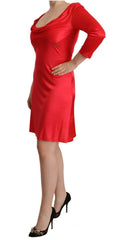 John Galliano Red Viscose 3/4 Sleeves Deep Round Neck Sheath Dress -   -  John Galliano.