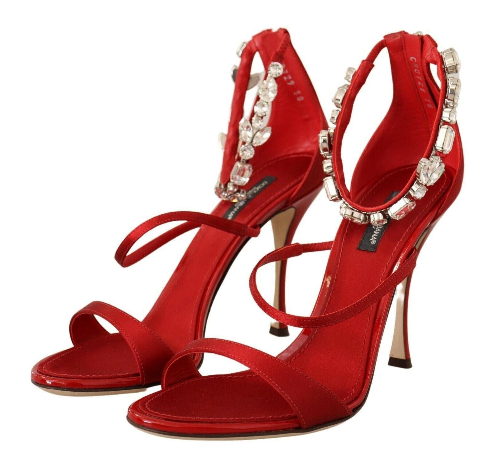 Dolce & Gabbana Red Satin Crystals Sandals Keira Heels Shoes -   -  Dolce & Gabbana. Dolce & Gabbana Red Satin Crystals Sandals Keira Heels Shoes -   -  Dolce & Gabbana.