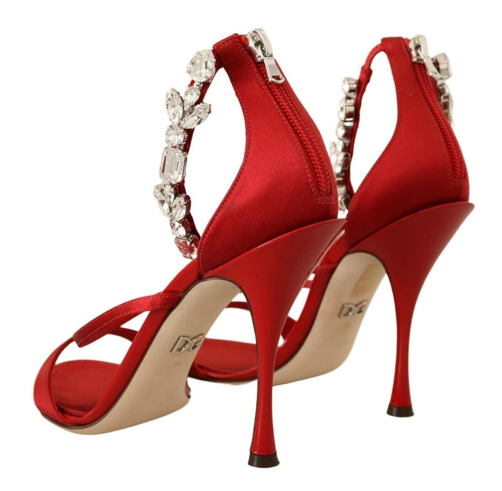 Dolce & Gabbana Red Satin Crystals Sandals Keira Heels Shoes -   -  Dolce & Gabbana. Dolce & Gabbana Red Satin Crystals Sandals Keira Heels Shoes -   -  Dolce & Gabbana.