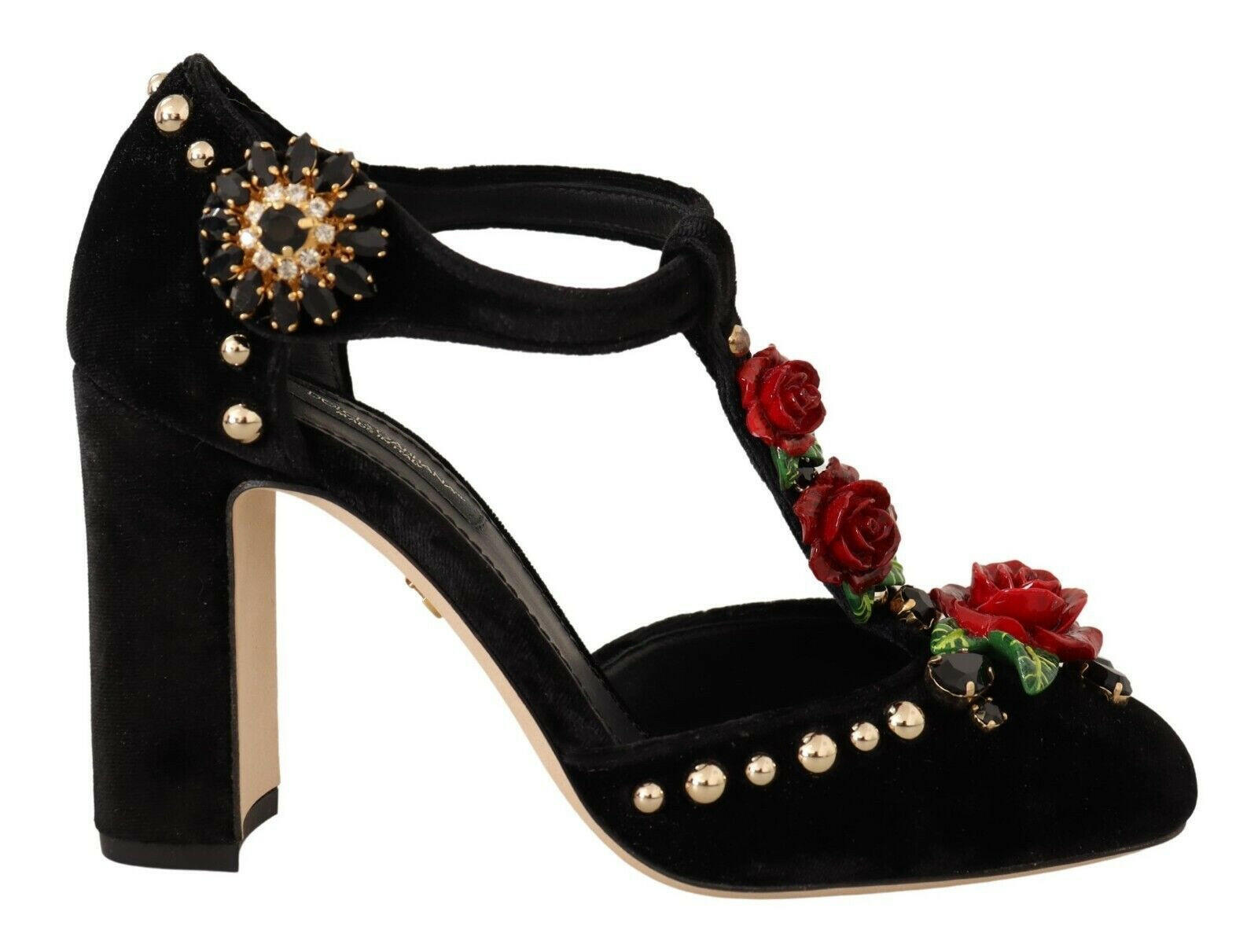 Dolce & Gabbana Black Mary Jane Pumps Roses Crystals Shoes -   -  Dolce & Gabbana.