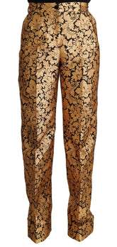 Dolce & Gabbana Gold Floral Jacquard Straight Polyester Pants -   -  Dolce & Gabbana.