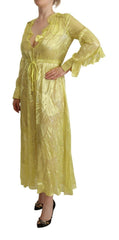 Patrizia Pepe Yellow Silk Long Sleeves Plunging Maxi Dress -   -  Patrizia Pepe.