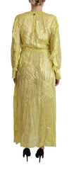 Patrizia Pepe Yellow Silk Long Sleeves Plunging Maxi Dress -   -  Patrizia Pepe.