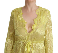 Patrizia Pepe Yellow Silk Long Sleeves Plunging Maxi Dress -   -  Patrizia Pepe.