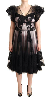 Dolce & Gabbana Black Pink Floral Lace A-line Midi Sheer Dress -   -  Dolce & Gabbana.
