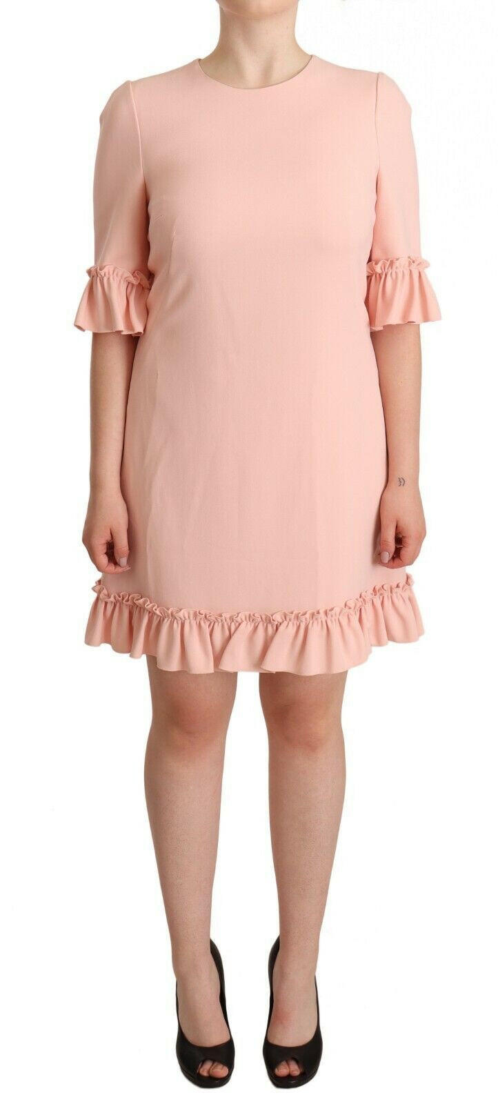 Dolce & Gabbana Pink Ruffled Sleeves Viscose Sheath Dress -   -  Dolce & Gabbana.