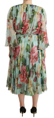 Dolce & Gabbana Green Floral Long Sleeves V-neck Midi Dress -   -  Dolce & Gabbana.