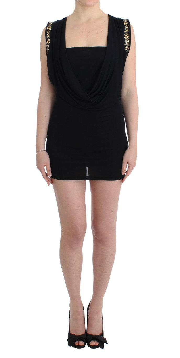 Roccobarocco Black Embellished Jersey Mini Sheath Short Dress -   -  Roccobarocco.