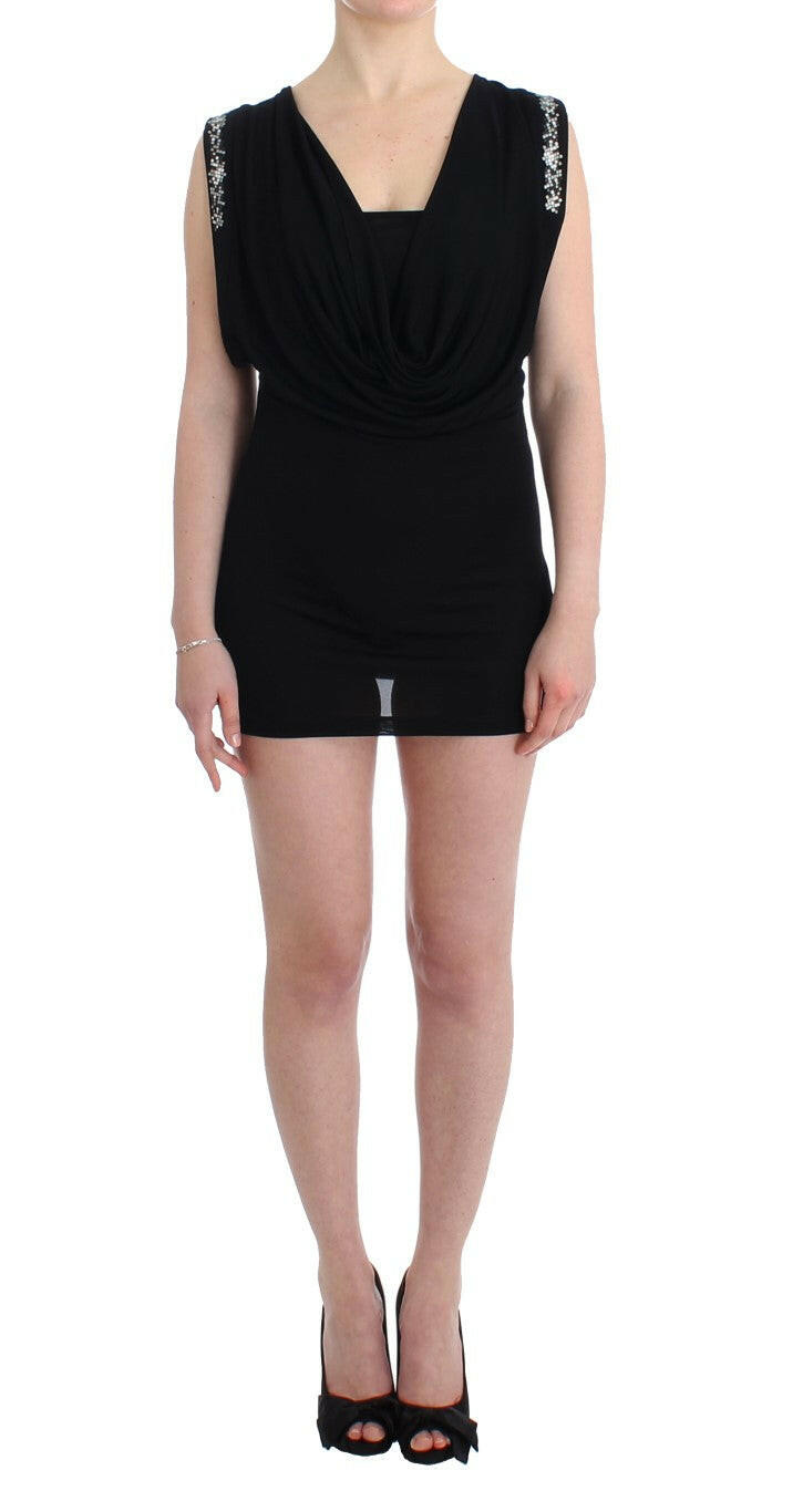 Roccobarocco Black Embellished Jersey Mini Sheath Short Dress -   -  Roccobarocco.