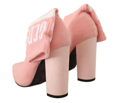 GCDS Pink Suede Logo Socks Block Heel Ankle Boots Shoes -   -  GCDS.