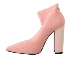 GCDS Pink Suede Logo Socks Block Heel Ankle Boots Shoes -   -  GCDS.