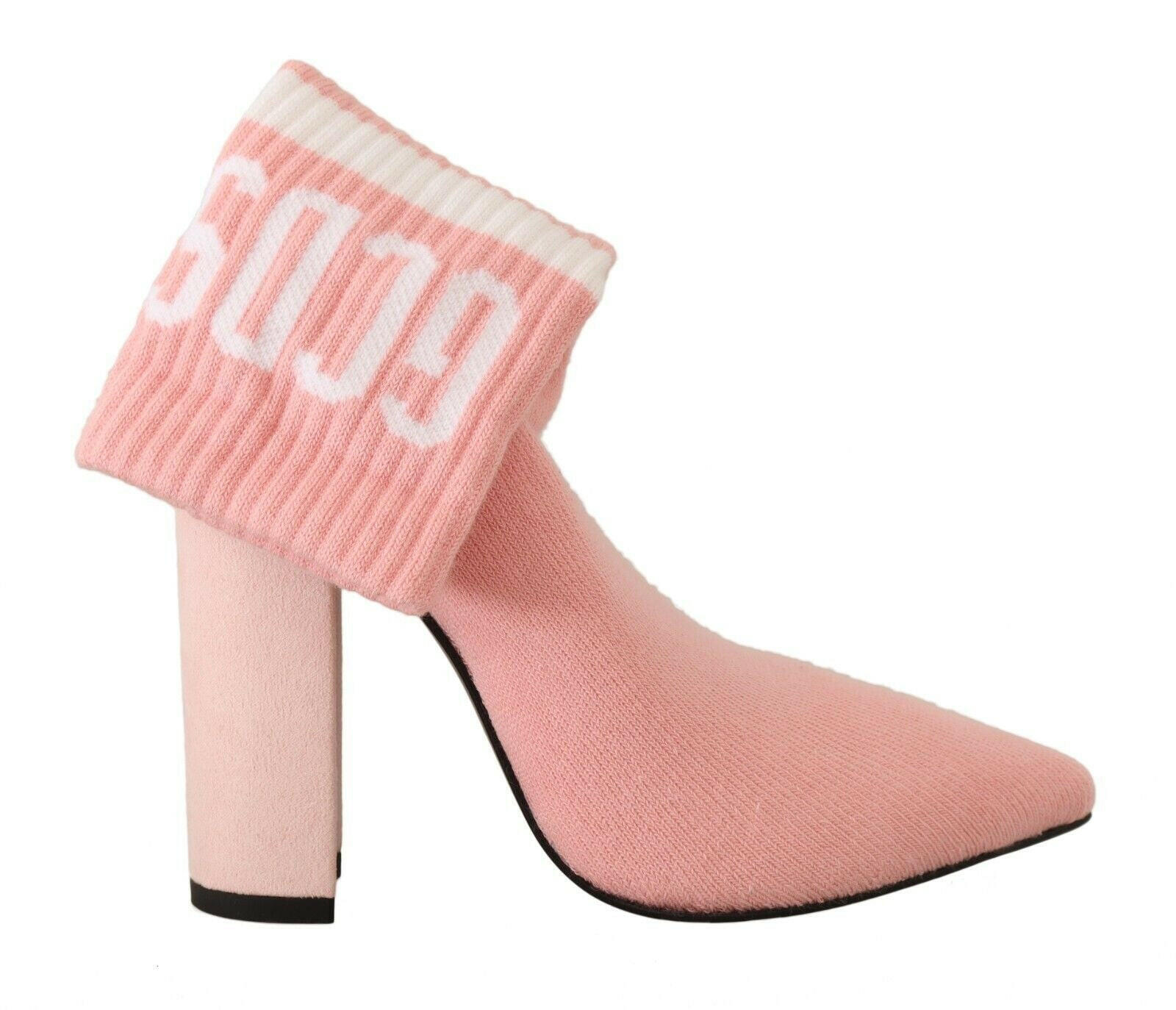 GCDS Pink Suede Logo Socks Block Heel Ankle Boots Shoes -   -  GCDS.