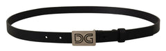 Dolce & Gabbana Black Leather Silver DG Logo Buckle Belt -   -  Dolce & Gabbana.