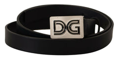 Dolce & Gabbana Black Leather Silver DG Logo Buckle Belt -   -  Dolce & Gabbana.