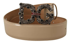 Dolce & Gabbana Beige Leather Silver Logo Buckle Amore Belt -   -  Dolce & Gabbana.