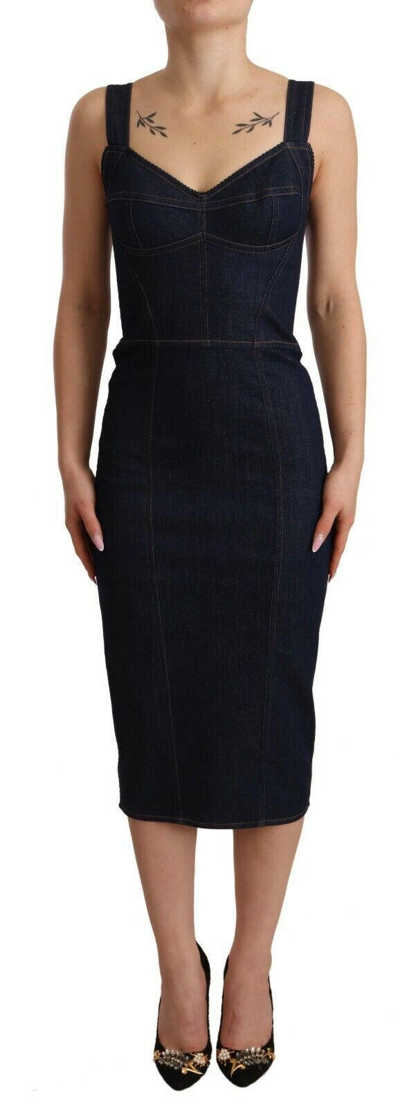 Dolce & Gabbana Dark Blue Cotton Denim Sheath Midi Dress -   -  Dolce & Gabbana.