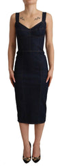 Dolce & Gabbana Dark Blue Cotton Denim Sheath Midi Dress -   -  Dolce & Gabbana.