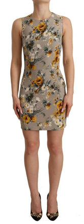 Dolce & Gabbana Gray Silk Stretch Floral Sheath Mini Dress -   -  Dolce & Gabbana.
