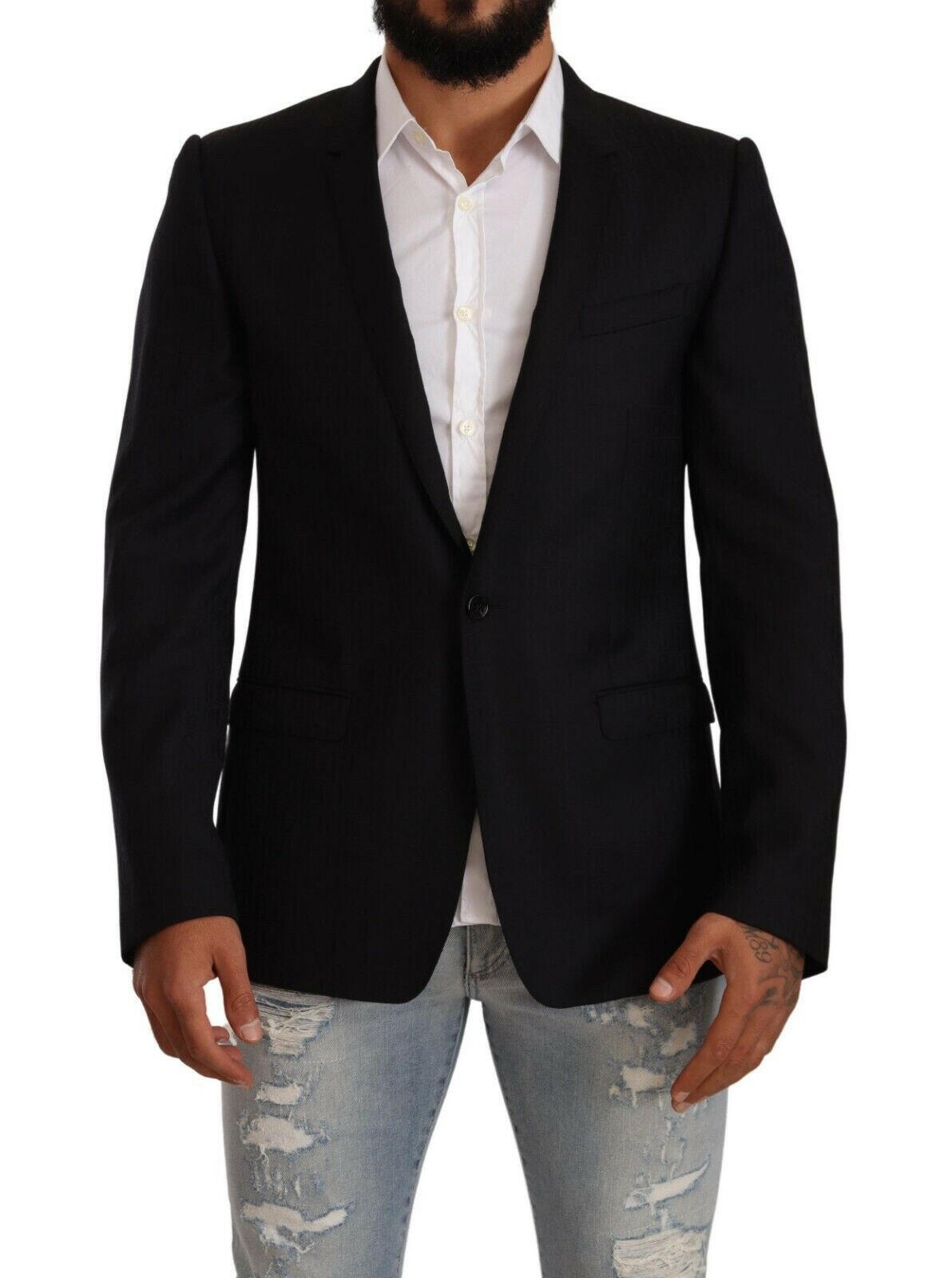 Dolce & Gabbana Black Wool Single Breasted Suit GOLD Jacket -   -  Dolce & Gabbana.
