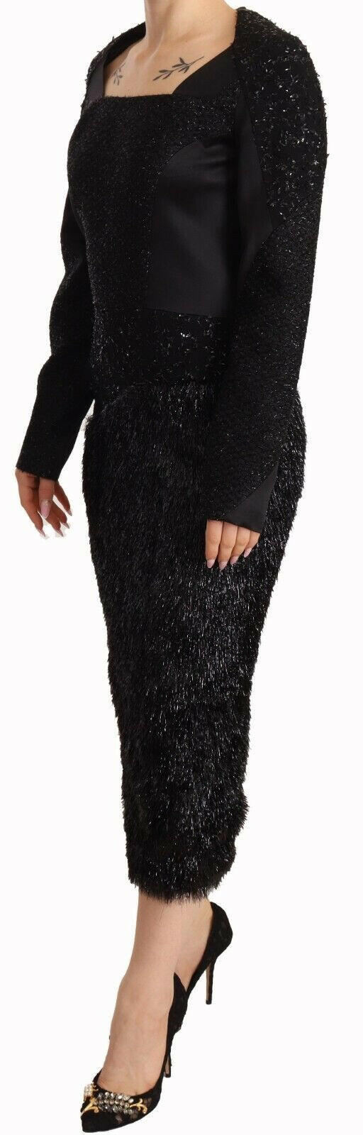 Masha Ma Black Studs Embellished Long Sleeves Sheath Midi Dress -   -  Masha Ma. Masha Ma Black Studs Embellished Long Sleeves Sheath Midi Dress -   -  Masha Ma.