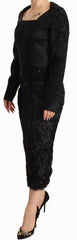 Masha Ma Black Studs Embellished Long Sleeves Sheath Midi Dress -   -  Masha Ma.