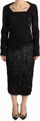 Masha Ma Black Studs Embellished Long Sleeves Sheath Midi Dress -   -  Masha Ma.