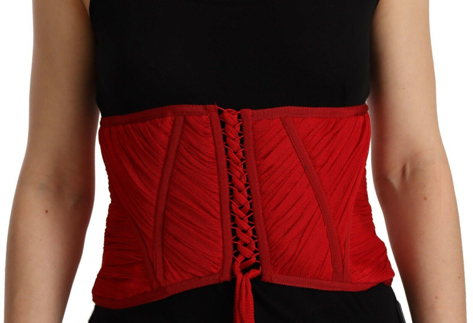 Dolce & Gabbana Red Corset Belt Stretch Waist Strap Silk Top -   -  Dolce & Gabbana.