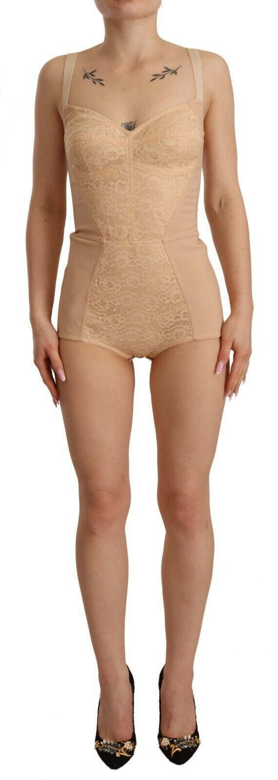 Dolce & Gabbana Beige Nylon Floral Lace Bodysuit Underwear -   -  Dolce & Gabbana.