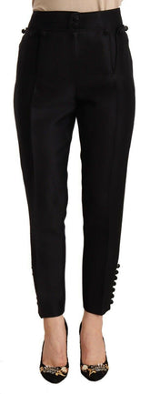 DsquaredΒ² Black Button Embellished Cropped High Waist Pants -   -  DsquaredΒ².